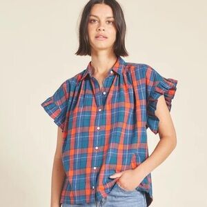 Trovata Birds of Paradis Marianne Ruffle Sleeve Shirt, XS
